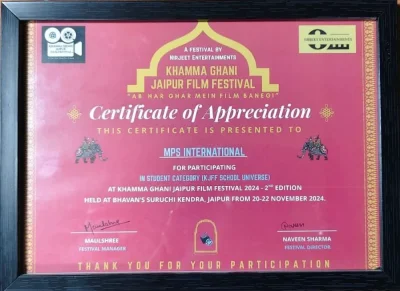 Certificate of Appreciation This certificate is presented for participating in student KJFF Universe